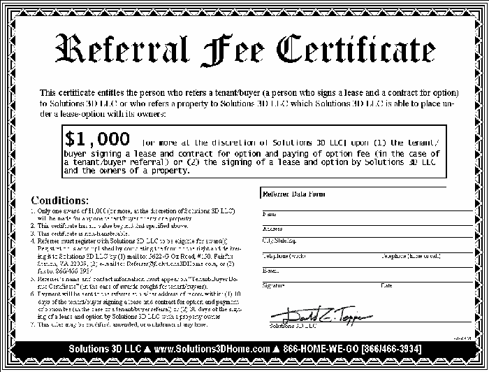 Referral Fee Certificate: How to earn $1,000!